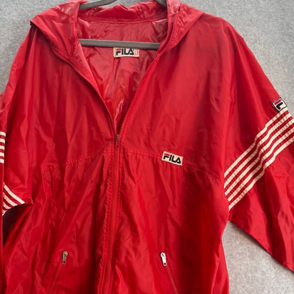Vintage FILA Zip Windbreaker Hoodie Track Sport Jacket-Italy-Men XL-RED-Stripe